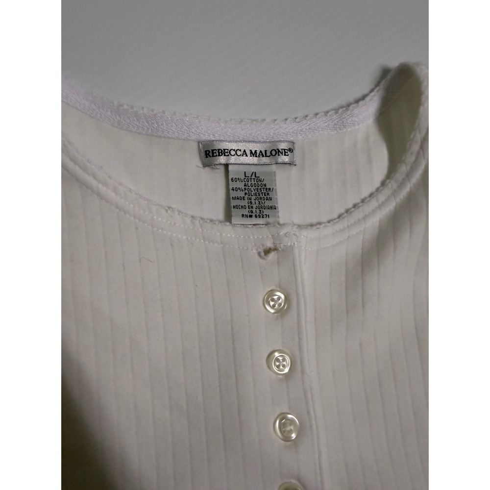 Rebecca Malone Womens White Ribbed Henley Short Sleeve Top Large RN 69271